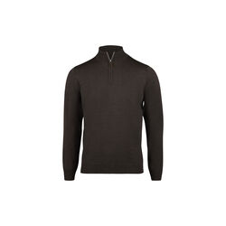 Sweater Knitted Half Zip Merino Wool, dark brown stripe, Stenströms