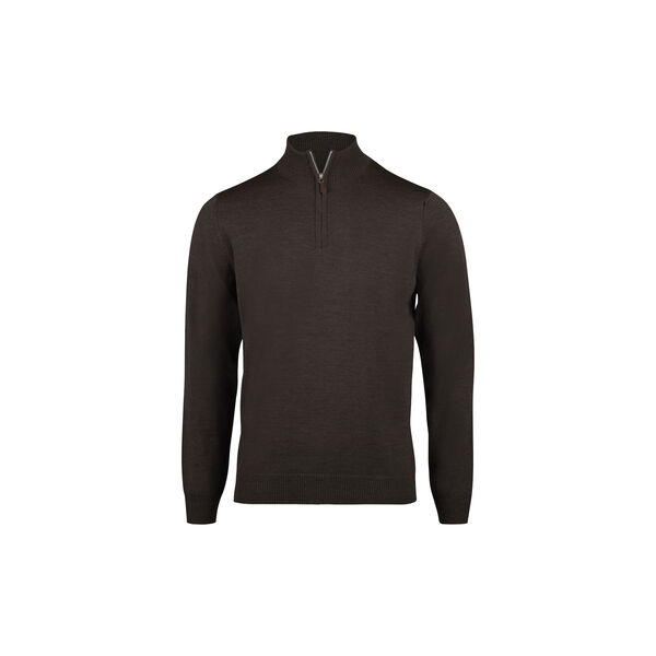 Sweater Knitted Half Zip Merino Wool, dark brown stripe, Stenströms