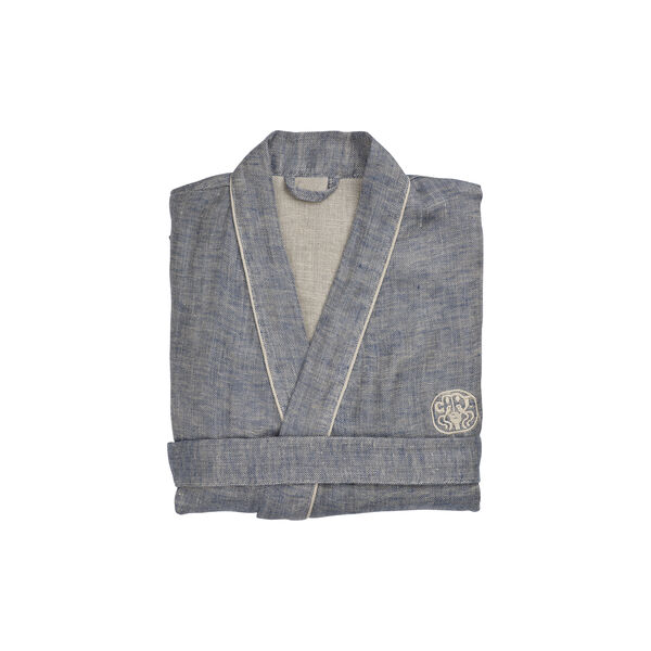 Linen kimono morgenk&aring;pe, bl&aring;/sand, Georg Jensen Damask