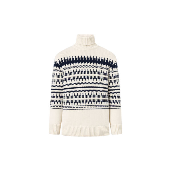 Knitted pattern roll neck, beige stripe, KnowledgeCotton Apparel 