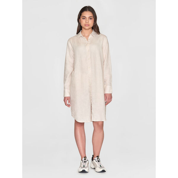 Classic linen dress - GOTS/Vegan, yarndyed - light feather gray, KnowledgeCotton Apparel 