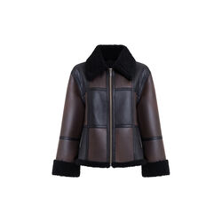 Camry faux suede faux shearling brown aviator jacket, French Connection