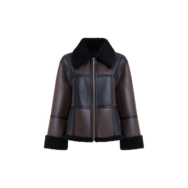 Camry faux suede faux shearling brown aviator jacket, French Connection