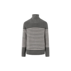 1/2 neck zip merino wool rib knit, grey stripe, KnowledgeCotton Apparel 