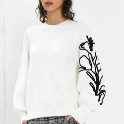 Patrice Floral Sleeve Jumper, summer white/black, French Connection