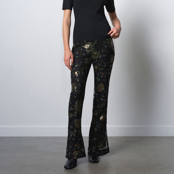 ROSHENE SEQUIN FLARE TROUSERS, black sequin multi, French Connection