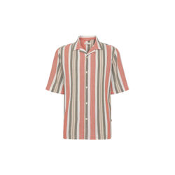 Box short sleeve striped cotton shirt GOTS/Vegan, green stripe, KnowledgeCotton Apparel 