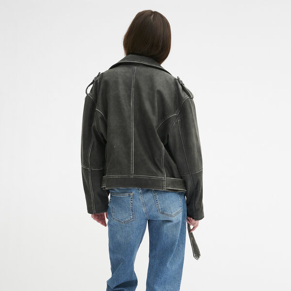 MWGilo Leather Jacket, medium grey retro wash, My Essential Wardrobe