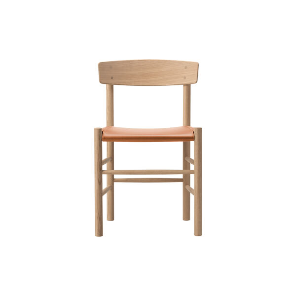 J39 Mogensen Chair with Seat Upholstery, soap treated oak/Omni 307 cognac, Fredericia Furniture