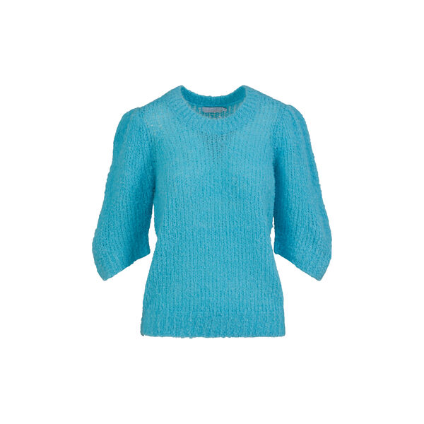 Strikket med puffermer i boucle, aqua blue, Coster Copenhagen