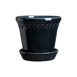 Københavner GLAZED krukke med underfat, petroleum blue, Bergs Potter