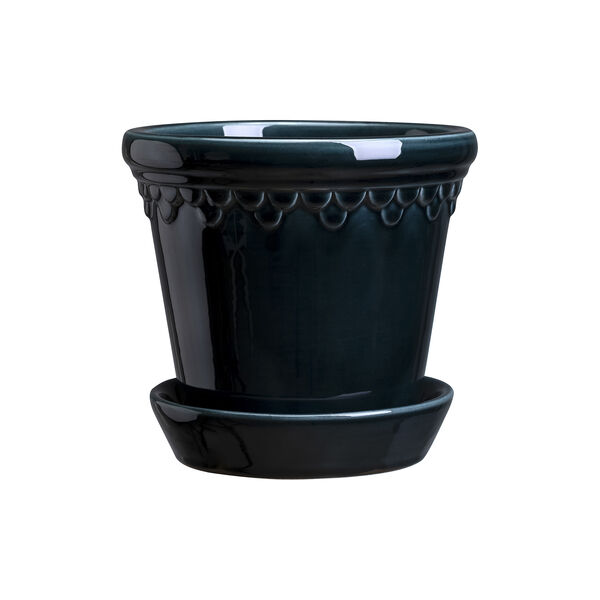 Københavner GLAZED krukke med underfat, petroleum blue, Bergs Potter