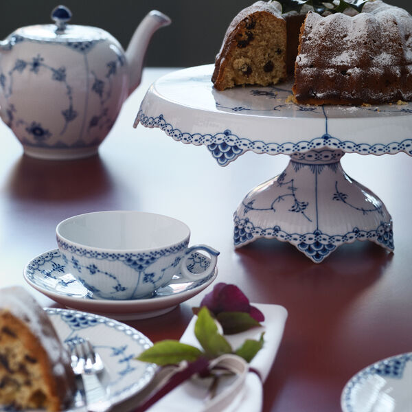 Musselmalt Halvblonde kopp med underskål, Royal Copenhagen