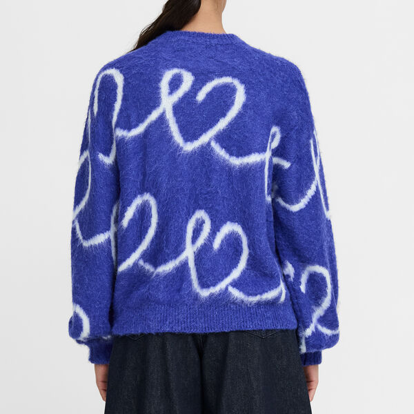 Hallie Blue Heart Pattern Knit Jumper, cobalt blue/white, French Connection