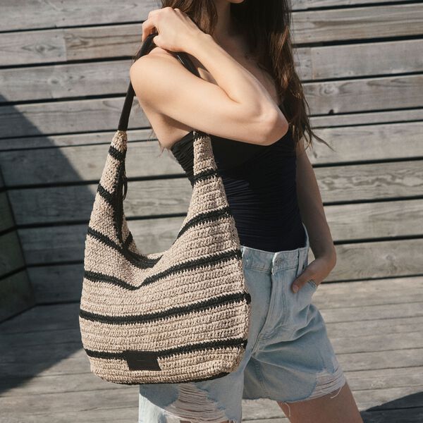 SoleaMBG Bag, Raffia, natural/black mix w/black, Markberg