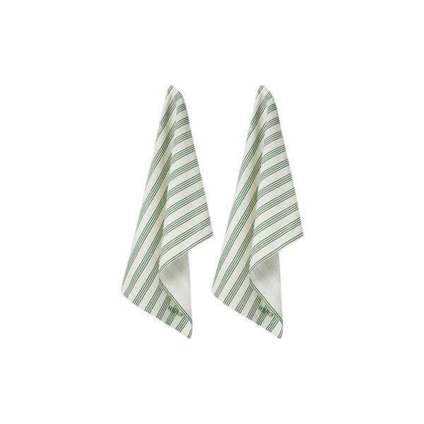 Kjøkkenhåndduk 2-pk, kremhvit med grønt mønster, Hellstrøm Items