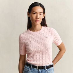 STRETCH COTTON CABLE SS C-NECK, apricot pink, Gant