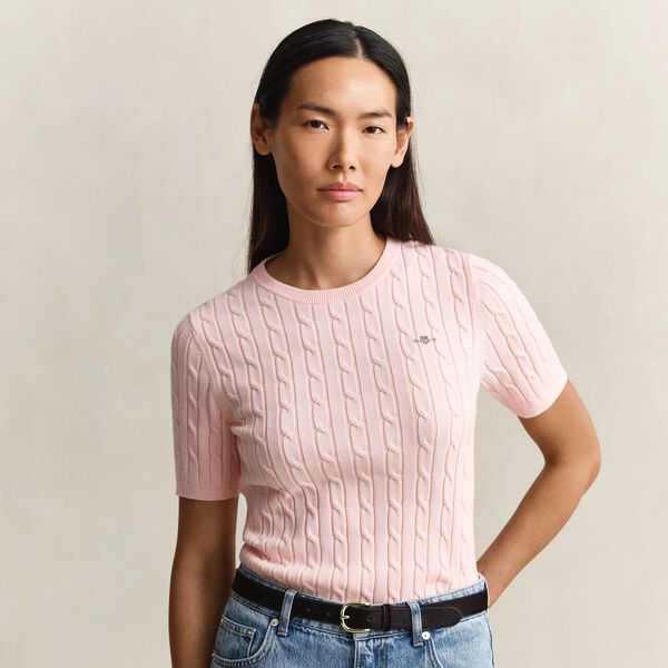 STRETCH COTTON CABLE SS C-NECK, apricot pink, Gant