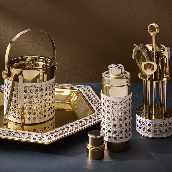 Basketweave Cocktail Shaker, hvit/messing, Jonathan Adler