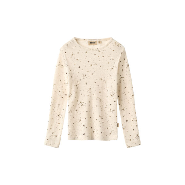 Wool T-Shirt L/S Alfie, 3130 eggshell flowers, Wheat