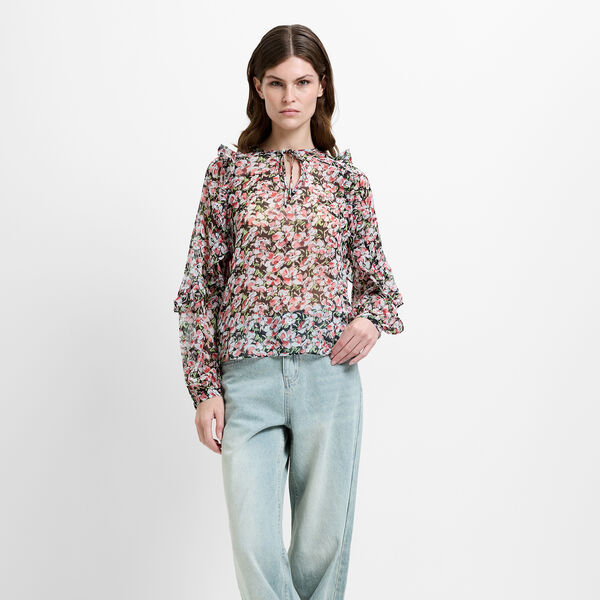 MOLLY EMINA RUFFLE SLEEVE TOP, black multi, French Connection