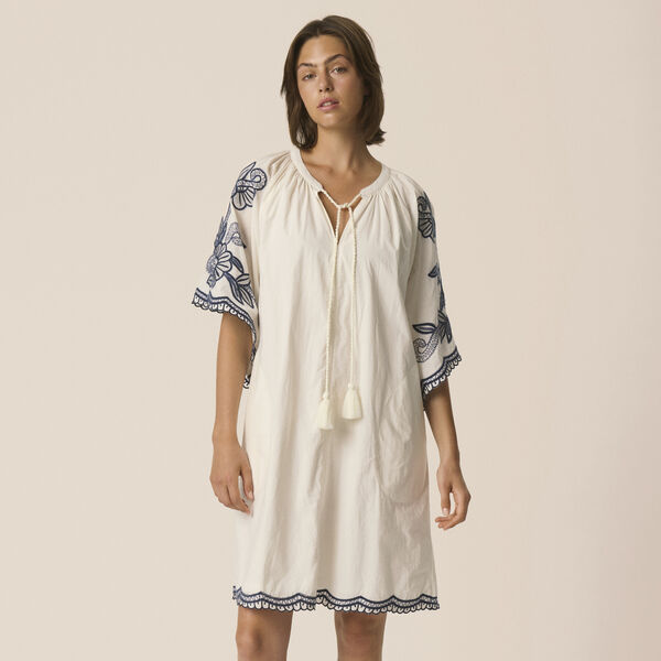 BreannaPW Dress, whisper white w blue emb, Part Two