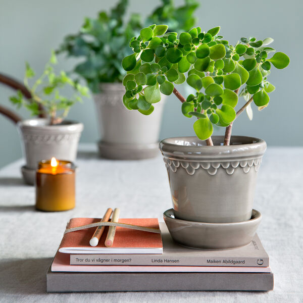 K&oslash;benhavner GLAZED krukke med underfat, pearl grey, Bergs Potter