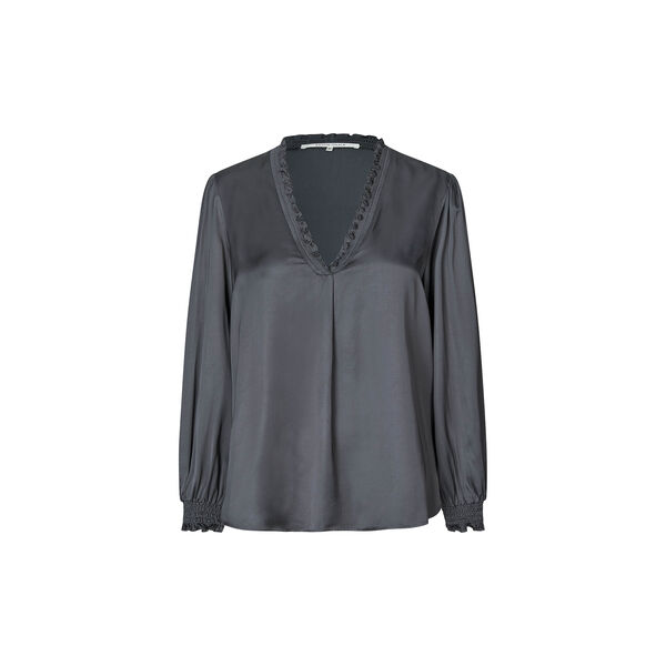 Bardi bluse med v-hals, vulkansk aske, Second Female