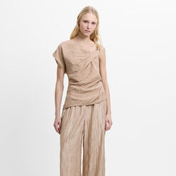 NOVIE CRINKLE ASYMMETRIC TOP, warm neutral, French Connection