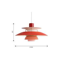PH 5 pendel, nyanser av r&oslash;d, Louis Poulsen