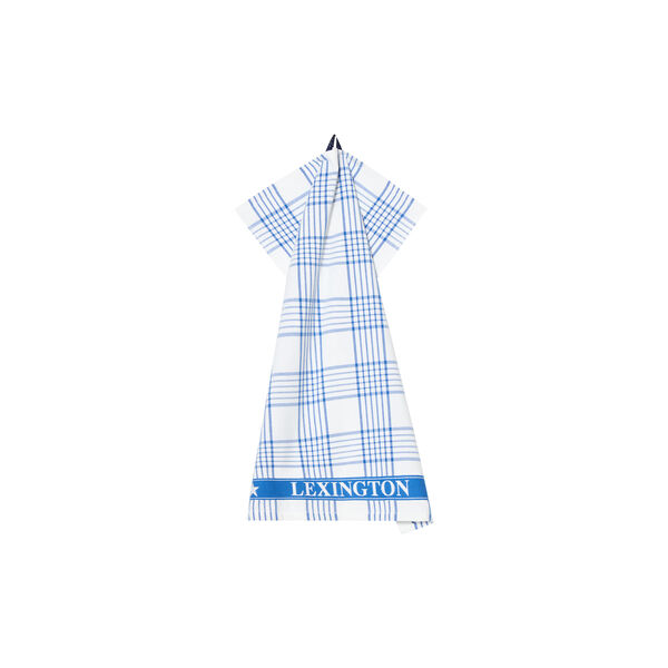 Checked Org Cotton Terry kj&oslash;kkenh&aring;ndkle, white/blue, Lexington