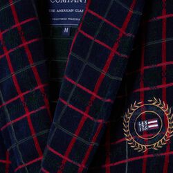 Checked Cotton Velour Robe Unisex | Navy/Green/Wine | Morgenk&aring;pe, Lexington