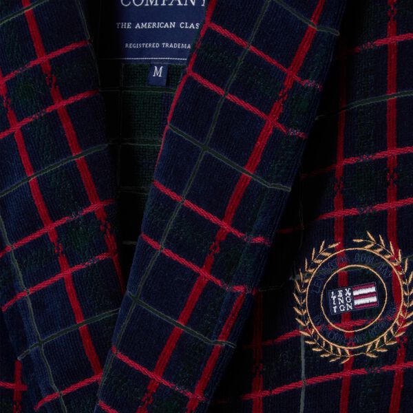 Checked Cotton Velour Robe Unisex | Navy/Green/Wine | Morgenk&aring;pe, Lexington