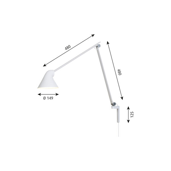 NJP lang vegglampe, hvit, Louis Poulsen