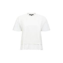 Rallie Plisse Trim Tee Shirt, linen white, French Connection