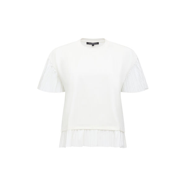 Rallie Plisse Trim Tee Shirt, linen white, French Connection
