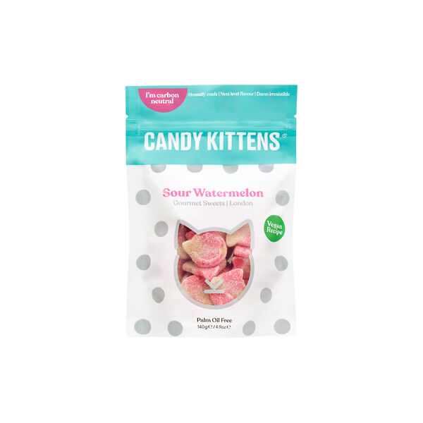 Sour Watermelon gelefigur, grønn/hvit, Candy Kittens