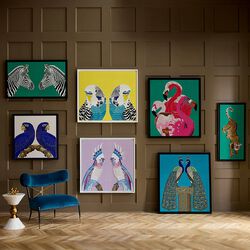 Peacock beaded art - veggdekorasjon, dristig turkis, Jonathan Adler