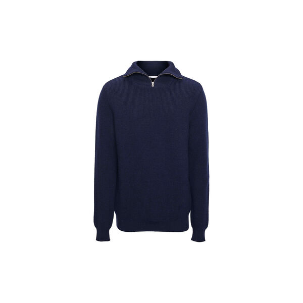 1/2 neck zip merino wool rib knit, total eclipse, KnowledgeCotton Apparel 