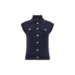 ROLAND KNIT COLLARED GILET, indigo, French Connection