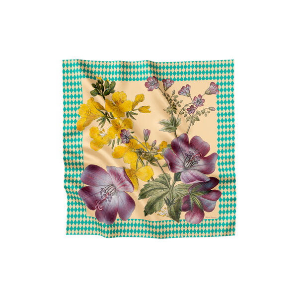 Harlequin Flower silkeskjerf, gul, Flora Danica Denmark