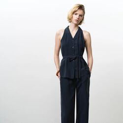 MELINA COTTON HALTER NECK TOP, new navy, French Connection