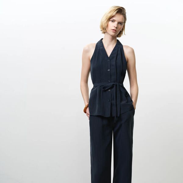 MELINA COTTON HALTER NECK TOP, new navy, French Connection