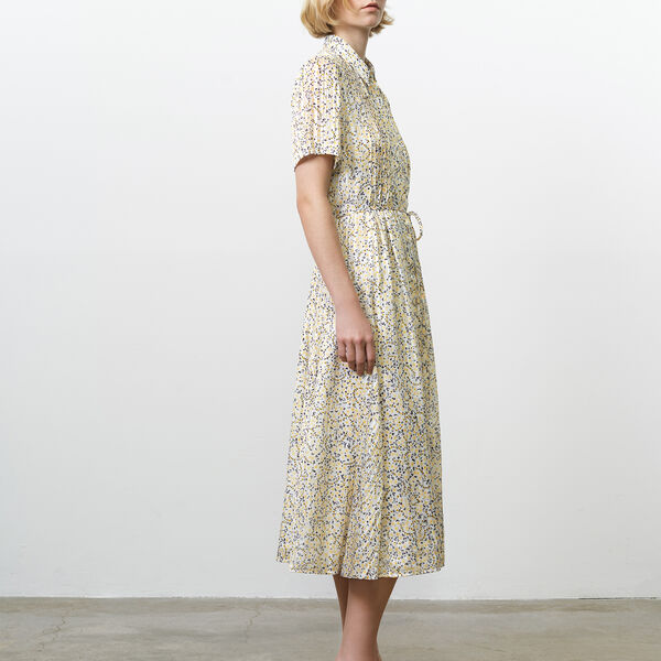 JULIA SATIN SHIRT DRESS, white yellow multi, French Connection