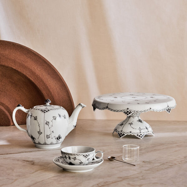 Sort Musselmalt Halvblonde fat på fot Ø 33 cm, Royal Copenhagen