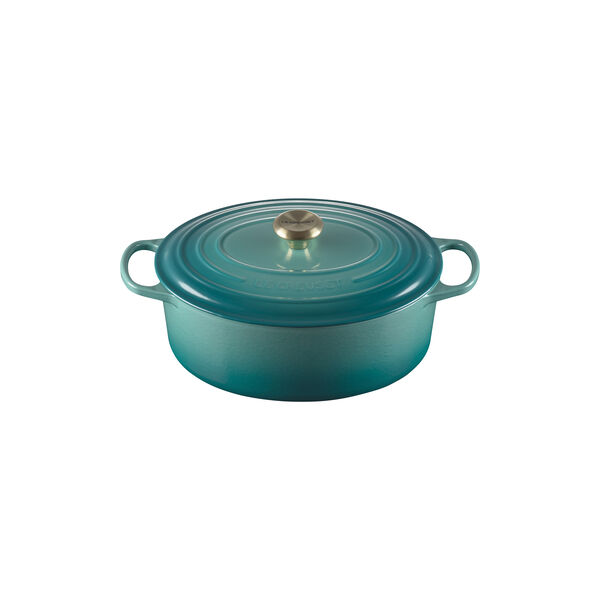 Signature st&oslash;pejern oval gryte &Oslash; 31 cm, bleu riviera, Le Creuset