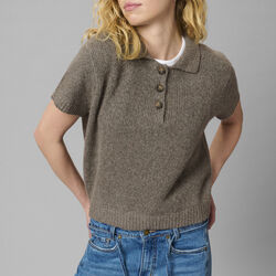 PalomaMW Knit Polo SS, brown melange, My Essential Wardrobe