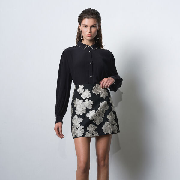 LIZZY CREPE LS SHIRT, black, French Connection