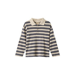 Polo Shirt L/S Fred, 1309 greyblue stripe, Wheat
