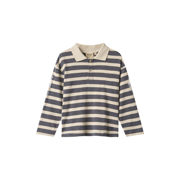 Polo Shirt L/S Fred, 1309 greyblue stripe, Wheat